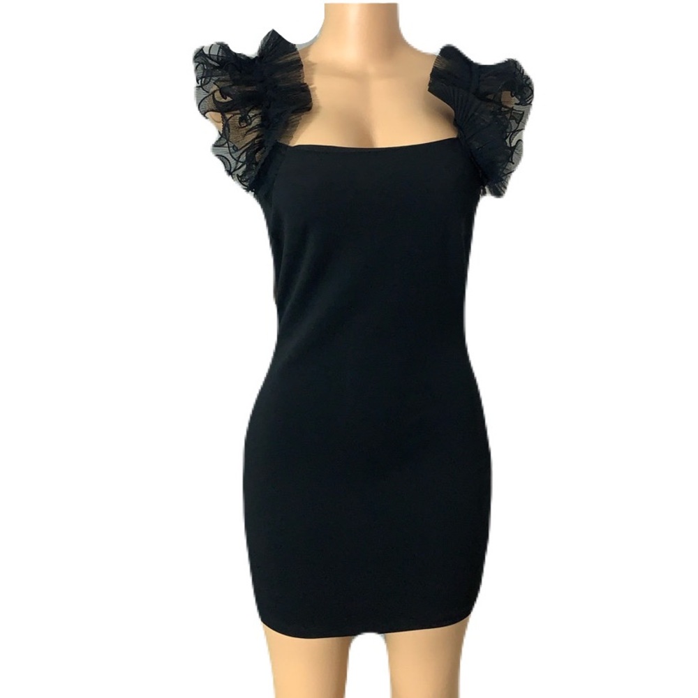 Chic Black Ruffle Sleeve Mini Dress - Picture 3 of 10